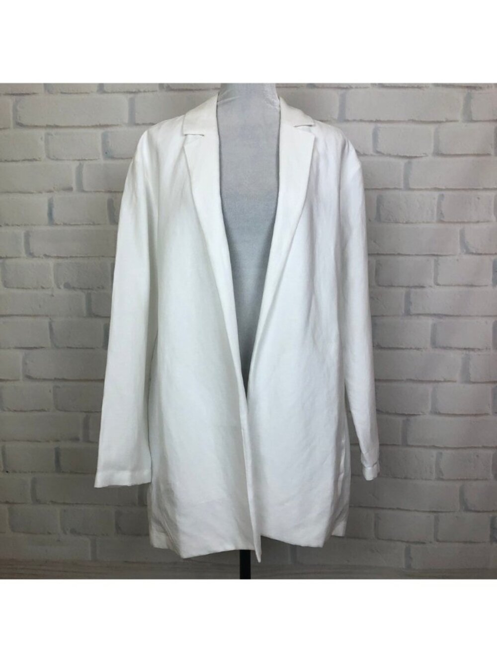 Eileen Fisher White Organic Linen Blend Open Front Blazer Jacket Size M